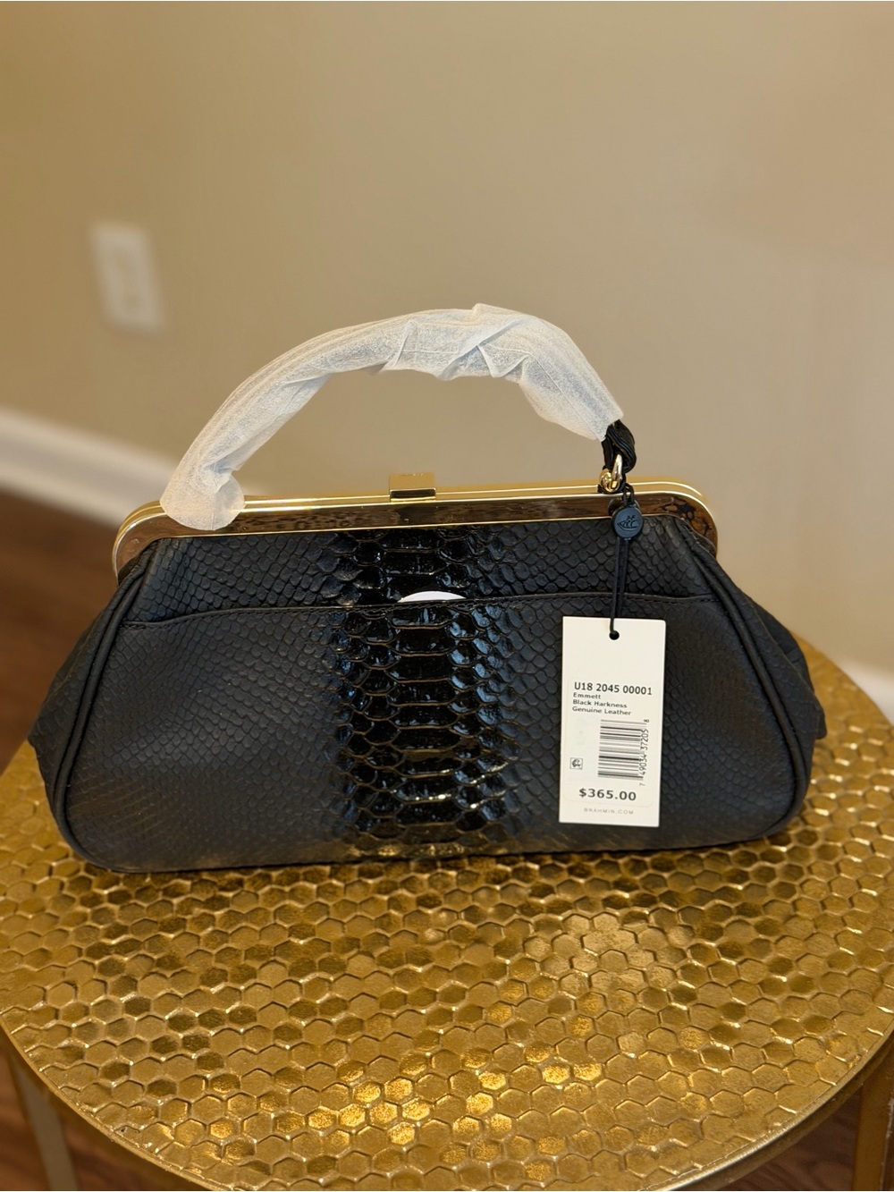 Brahmin Emmett Black Harkness Frame-Top Satchel with Gold Trim - Picture 2 of 2
